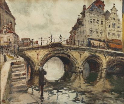 Eugène Villon Eugène VILLON (1879-1951) - Malines (Région Flamande) - Pont sur la...