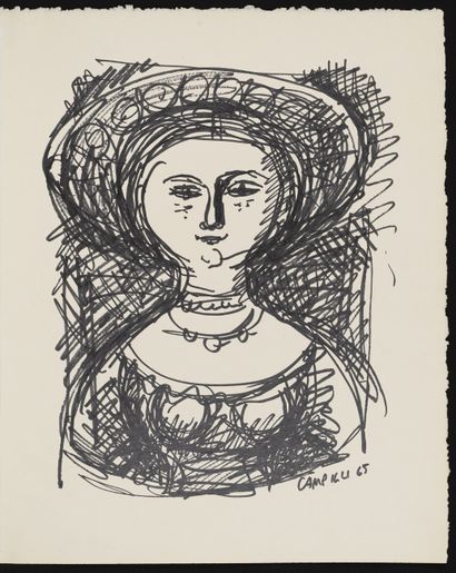 Massimo Campigli 
Massimo CAMPIGLI (1895-1971) - Portrait de femme - Feutre signé...