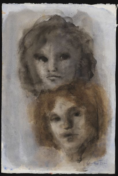 Léonor FINI Léonor FINI (1907-1996) - Deux visages - Aquarelle sur papier signée...