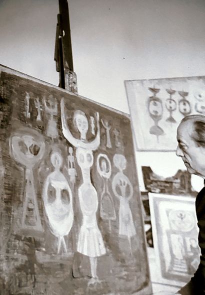 Massimo Campigli 
Massimo CAMPIGLI (1895-1971) - Tête de femme - Huile sur papier...