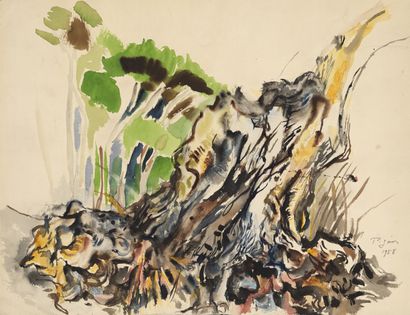Édouard PIGNON Edouard PIGNON (1905-1993) - Etude d'oliviers - Gouache sur papier...