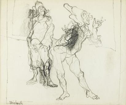 Claude WEISBUCH Claude WEISBUCH (1927-2014) - The two harlequins - Drawing signed...