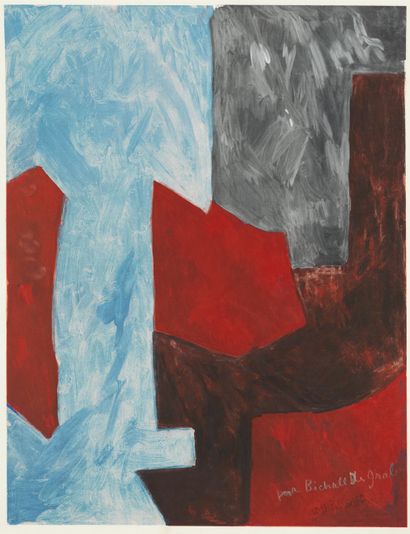 Serge POLIAKOFF Serge POLIAKOFF (1900-1969) - Composition rouge, bleu et gris - Lithographie...