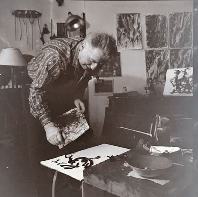 Édouard PIGNON 
Edouard PIGNON (1905-1993) - Combat de coqs - Technique mixte signée...