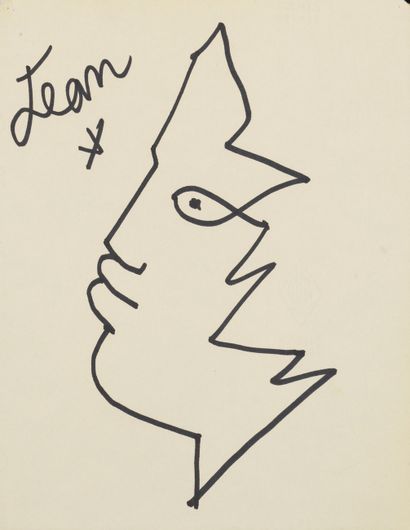 Jean COCTEAU 
Jean COCTEAU (1889-1963) - Profil - Dessin signé "Jean" 27 x 31 cm...