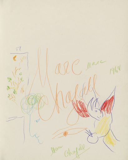 Marc Chagall Marc CHAGALL (1887-1985)- Dans un portfolio, un dessin autographe aux...