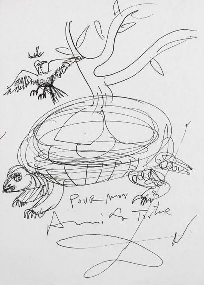 Salvador DALI Salvador DALI (1904-1989) - Turtle and eagle - ink drawing - Dedicated...