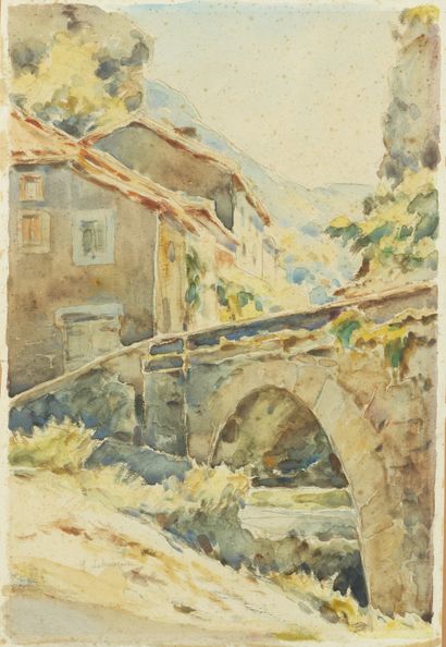 Henri LEBASQUE Henri LEBASQUE (1865-1937- Bridge - Watercolor signed down left -...