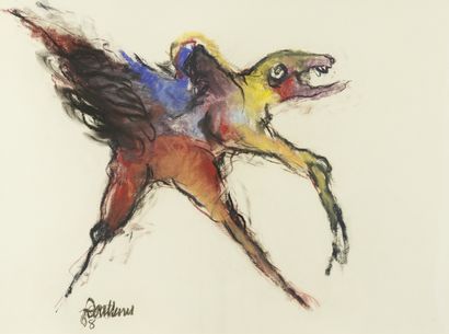 Jean ROULLAND Jean ROULLAND (1931-2021) - Bird of prey, 1968 - Pastel signed - 48...