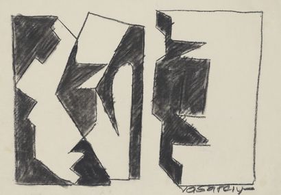 Victor VASARELY 
Victor VASARELY (1906-1997) - Composition - Charcoal drawing signed...