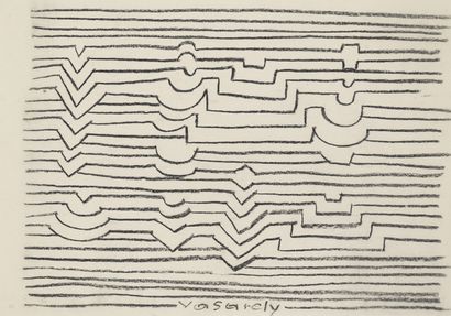 Victor VASARELY 
Victor VASARELY (1906-1997) - Méandres - Dessin au fusain - Signé...