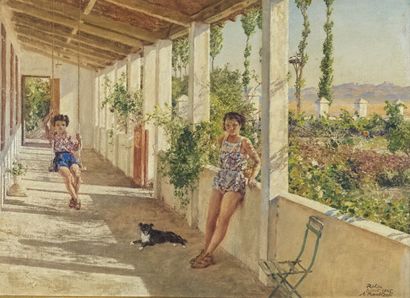 Alexandre ROUBTZOFF 
Alexandre ROUBTZOFF (1884-1949) - Jeune filles sur une terrasse...