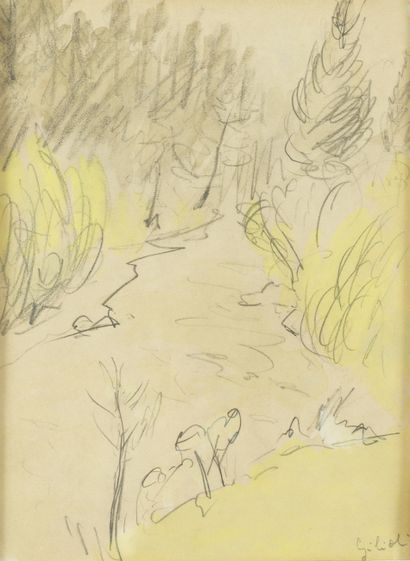 Emile GILIOLI Emile GILIOLI (1911-1977)- Landscape composition - Drawing - Signed...