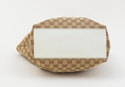 Gucci GUCCI - Petit sac cabas en toile monogramme et pécari de couleur crème - Intérieur...