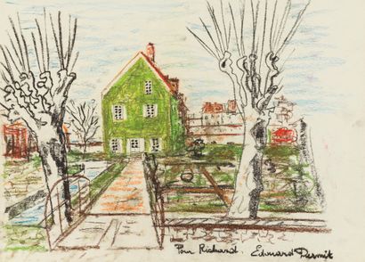 Édouard DERMIT Édouard DERMIT (1925-1995)- House in a landscape - Pastel - Signed...