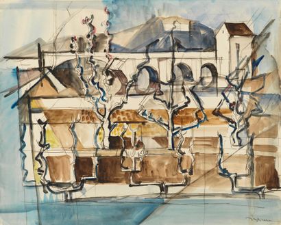 Jacques DESPIERRE Jacques DESPIERRE (1912-1995) - Oliviers et maison - Aquarelle...