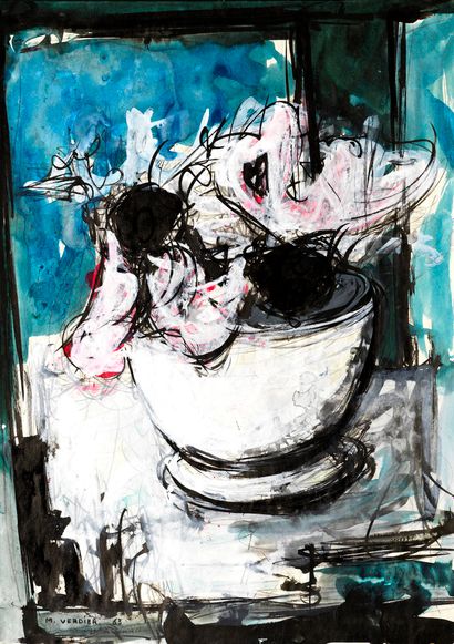 Maurice VERDIER Maurice VERDIER (1919-2003) - Still life - Watercolor and ink - Signed...