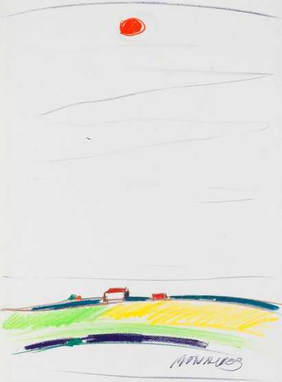 SANTE MONACHESI Sante MONACHESI (1910-1991) - Paysage - dessin au pastel gras - Signé...