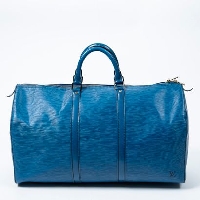 Louis Vuitton LOUIS VUITTON - Sac Keepall 50 en cuir épi bleu - Intérieur non doublé...