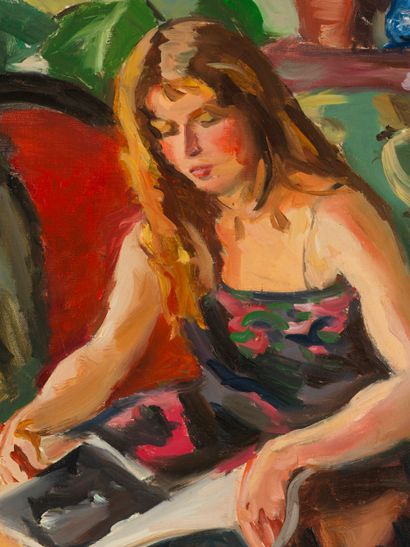 Pierre CORNU Pierre CORNU (1895-1996) - Femme lisant- Huile sur toile signée en bas...