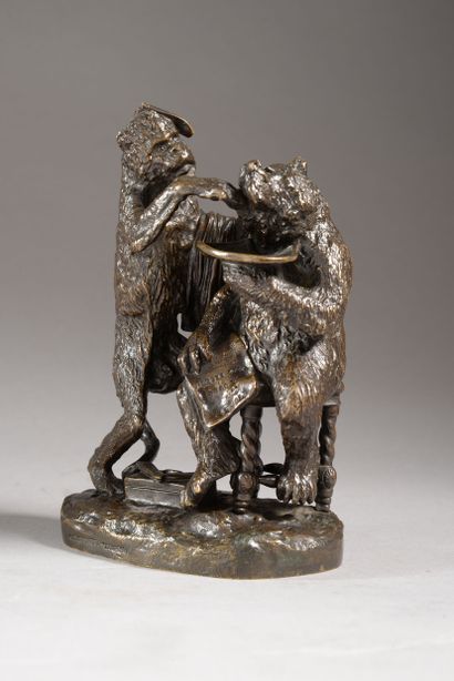 Christophe FRATIN Christophe FRATIN (1801-1864) - Bear and barber monkey - Bronze...
