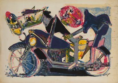 Bernard LORJOU Bernard LORJOU (1908-1986) - Composition à la moto - Lithographie...