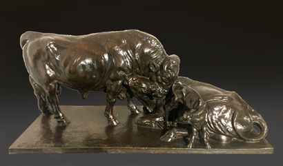 Sirio TOFANARI Sirio TOFANARI (1886-1969) - Buffles - Bronze à patine brune nuancée...