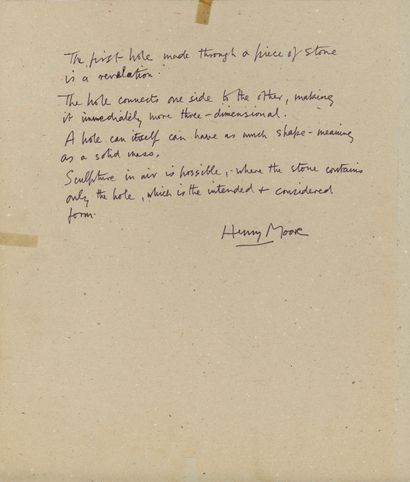 Henry MOORE Henry MOORE (1898- 1986) - Texte sur carton de la main de Henry Moore,...