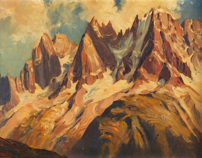 Marcel WIBAULT Marcel WIBAULT (1904-1998) - Montagnes enneigées - Huile sur panneau...