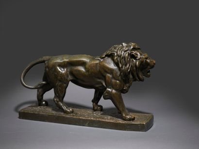 Antoine-Louis Barye Antoine-Louis BARYE (1795-1875) - Lion marchant - Bronze patine... Gazette Drouot