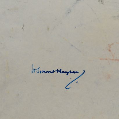 Somerset MAUGHAM Somerset MAUGHAM - Deux dédicaces sur papier libres 53 x 46 cm et...