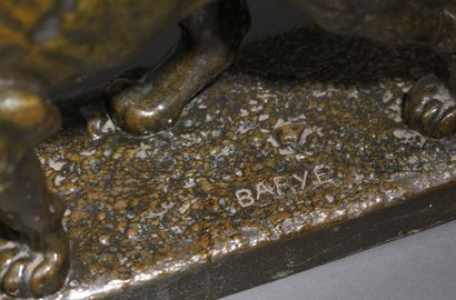 Antoine-Louis Barye Antoine-Louis BARYE (1795-1875)- Walking Lion - Bronze with brown...