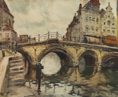 Eugène Villon Eugène VILLON (1879-1951) - Malines (Région Flamande) - Pont sur la...