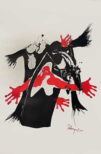 Paul REBEYROLLE Paul REBEYROLLE (1926-2005) - Composition rouge et noire - Lithographie...