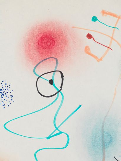 JOAN MIRÒ 
Joan MIRO (1893-1983) - Sans titre, 1964 - Crayon feutre et pastel sur...