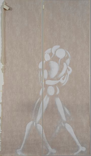 Jérome MESNAGER Jérome MESNAGER (1961) - Couple enlacé - Acrylique sur toile en deux...