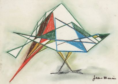 Jean MARAIS Jean MARAIS (1913- 1998) - Composition à l'oiseau - Pastel de couleurs,...