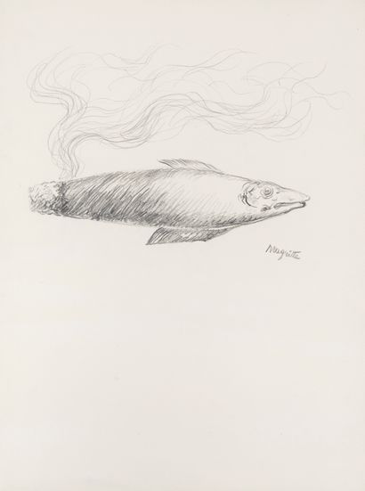 René MAGRITTE René MAGRITTE (1898-1967) - Poisson-cigare - Dessin au crayon sur papier...