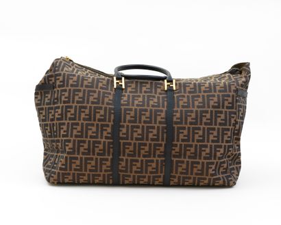 Fendi FENDI - Travel bag in monogrammed fabric and black grained leather - Interior...
