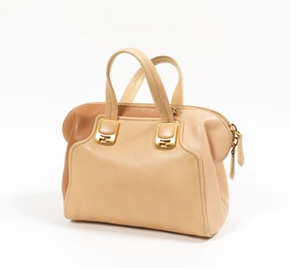Fendi FENDI - Small bowling bag in smooth tricolor camel and pink calfskin - Zipper...