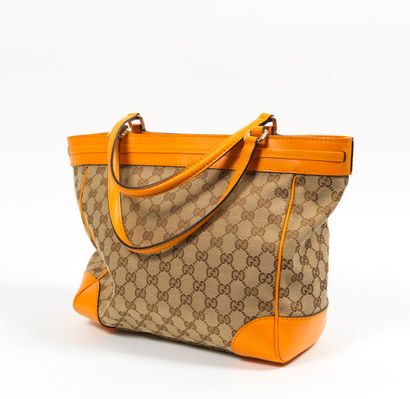 Gucci GUCCI - Hand or shoulder bag in monogrammed woven canvas and smooth orange...