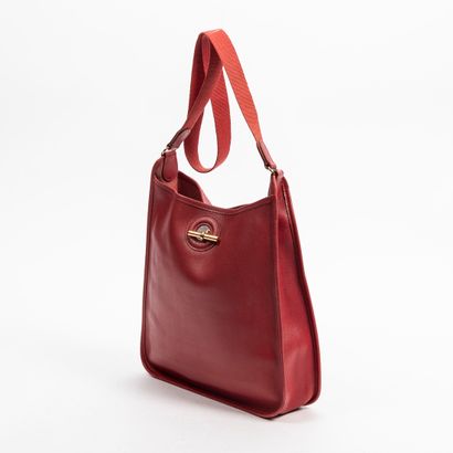 Hermès HERMES - Vespa bag in red Courchevel calfskin - Red cotton shoulder strap...