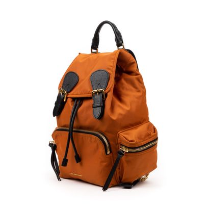BURBURRY BURBURRY - Backpack - Orange nylon - Black grained leather - Black nylon...