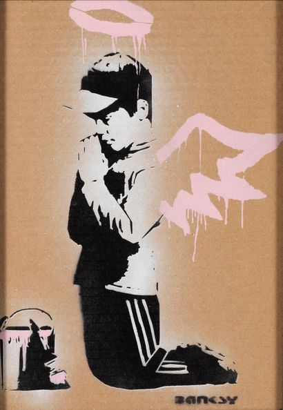 BANKSY 
BANKSY (1974) - Forgive us our trespassing - Aerosol and stencil on cardboard...