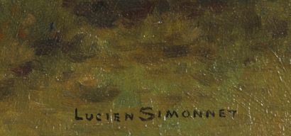 Lucien SIMONNET Lucien SIMONNET (1849-1926) - Pêcheur au petit matin - Huile sur...