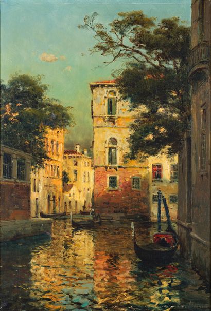 Marc ALDINE Marc ALDINE (1912-1972) - Gondoles à Venise - Huile sur toile signée...