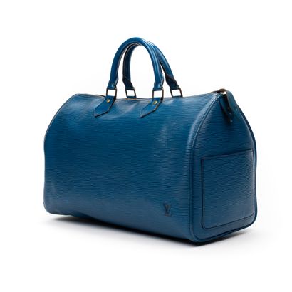 Louis Vuitton LOUIS VUITTON -Sac Speedy 35 en cuir épi bleu – Très bon état - 37...