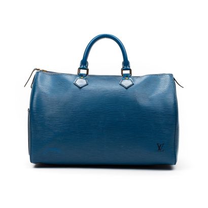 Louis Vuitton LOUIS VUITTON -Sac Speedy 35 en cuir épi bleu – Très bon état - 37...