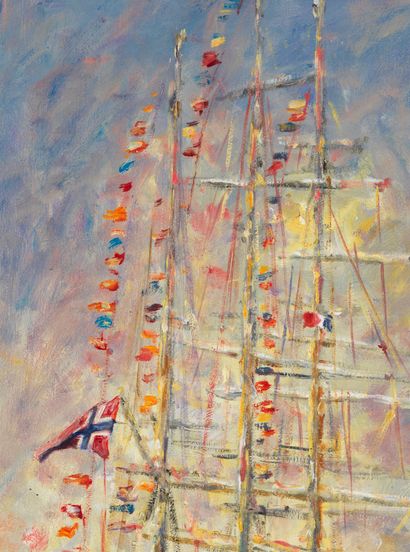 Serge SAUVAGE Serge SAUVAGE - Sailing boat in Saint-Malo - Oil on canvas signed lower...