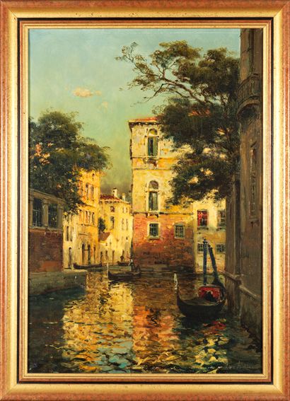 Marc ALDINE Marc ALDINE (1912-1972) - Gondolas in Venice - Oil on canvas signed lower...